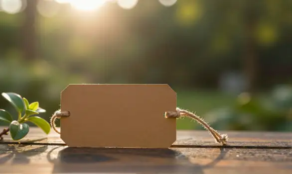 Green Plant on Wooden Surface with Tag string