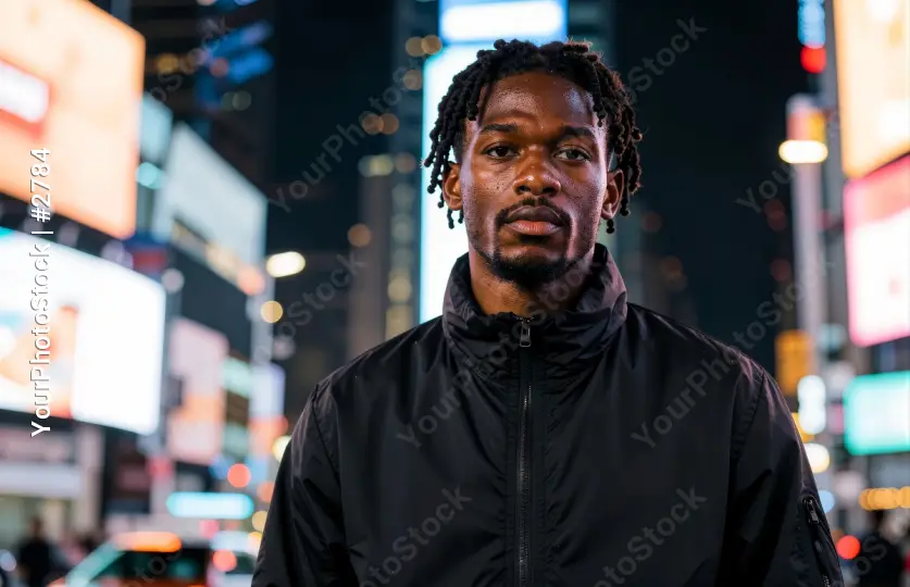Urban Portrait of a Young Man in the City at Night
