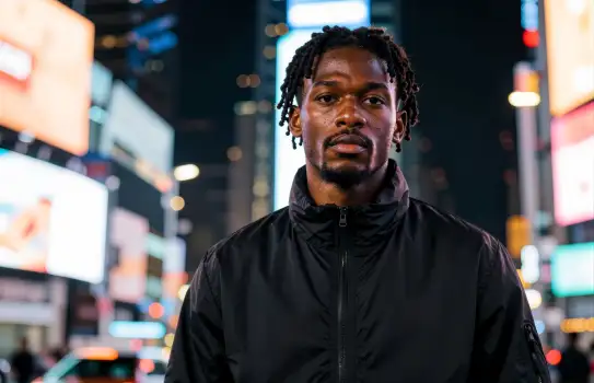Urban Portrait of a Young Man in the City at Night