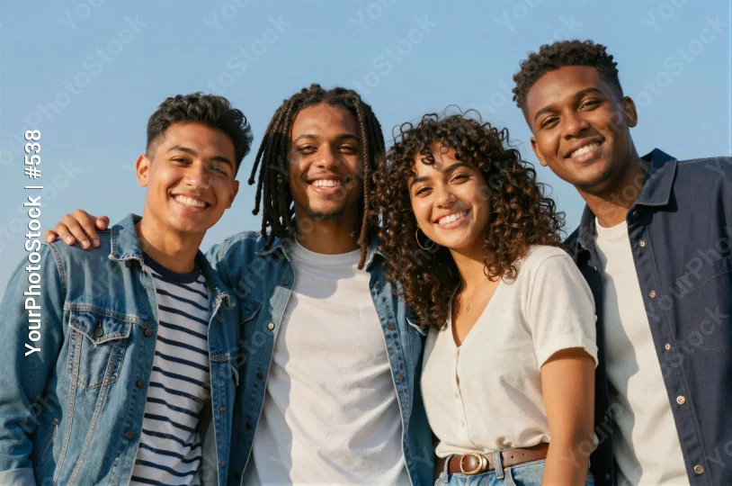 Four young people smiling outdoors four individuals