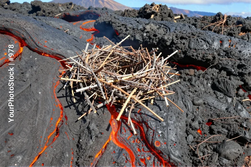 Nest on Lava Flow sticks twigs circles natural habitat
