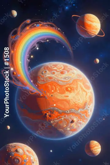 Surreal Planet with Rainbow digital illustration