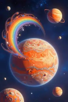 Surreal Planet with Rainbow digital illustration