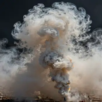 Dramatic Smoke Cloud Over Rubble destruction chaos