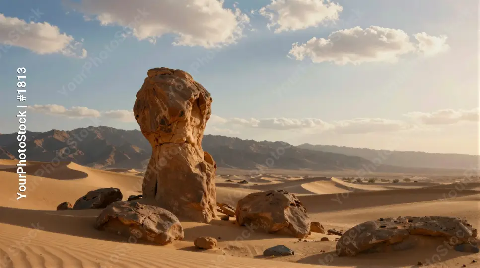 Desert Landscape with Rock Formation sand dunes
