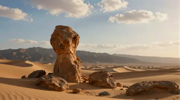 Desert Landscape with Rock Formation sand dunes