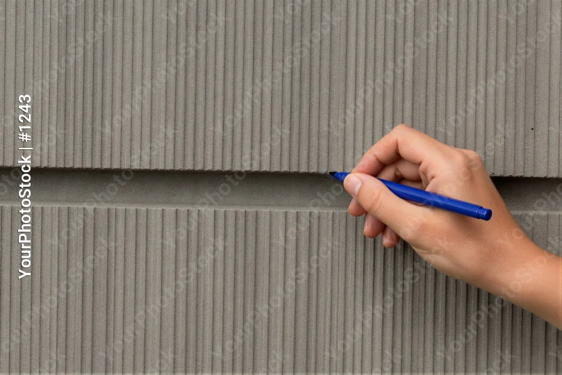 Hand Writing with Blue Pen on Corrugated Metal