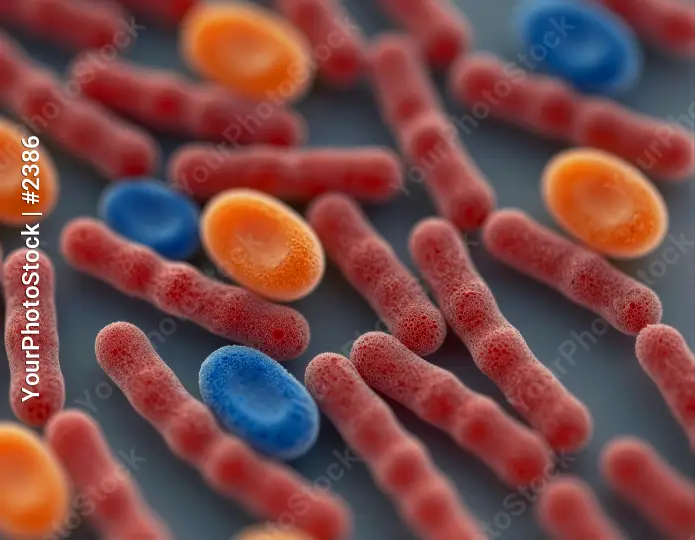 Red and Orange Bacteria Close-Up microbiology