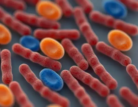 Red and Orange Bacteria Close-Up microbiology