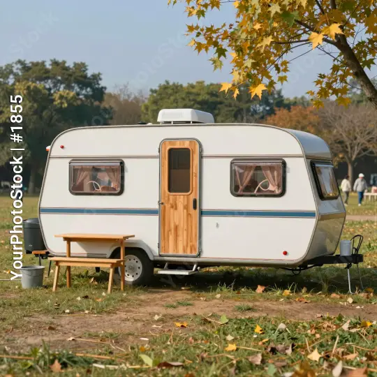Vintage Caravan in Autumn Field trees travel outdoor