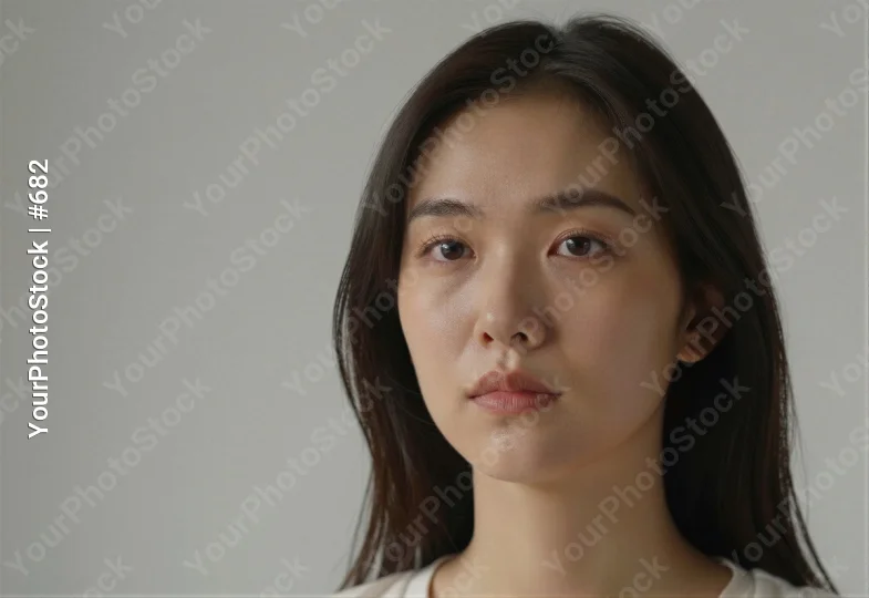 Asian Woman Serious Expression Close-Up Portrait