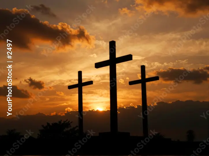 Three Crosses Silhouette Sunset orange yellow religion