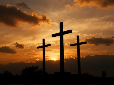 Three Crosses Silhouette Sunset orange yellow religion