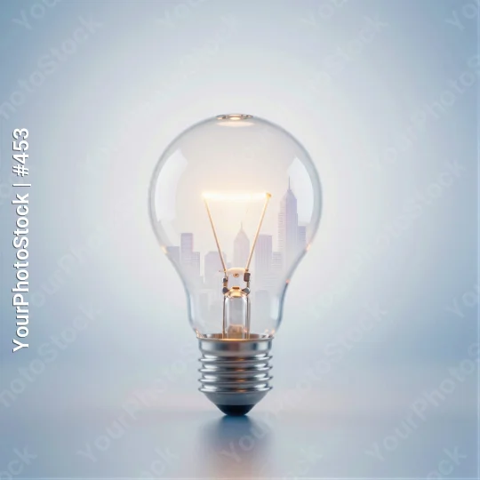 3D Rendered Light Bulb with Warm Glow transparent glass
