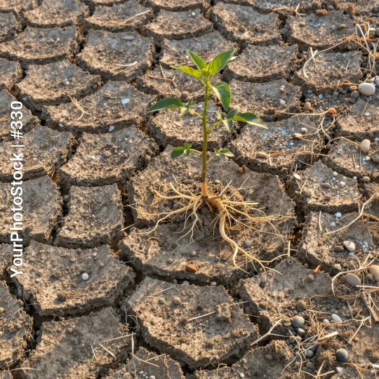 Dry Ground with Growing Plant cracked soil survival