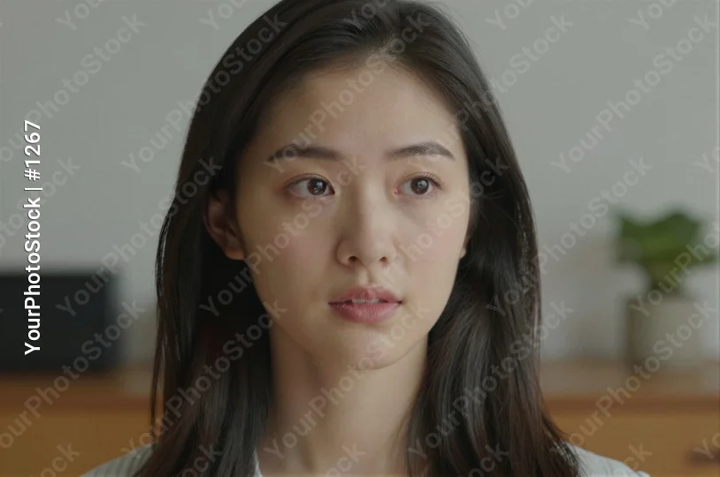 Serious Young Woman Looking Directly at Camera asian
