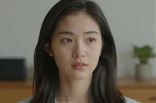 Serious Young Woman Looking Directly at Camera asian