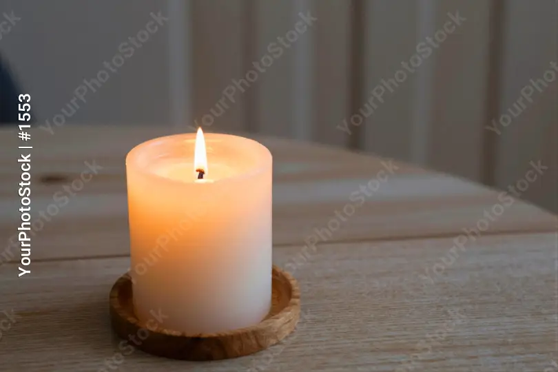 Lit White Candle on Wooden Holder lit candle peaceful