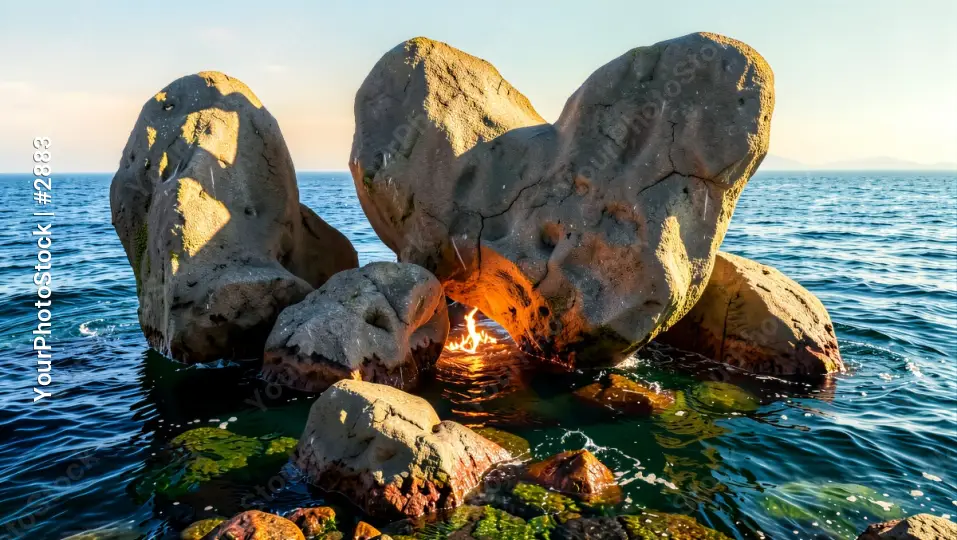 Rocky Coastline with Rocks and Water with heart shape in the rocks