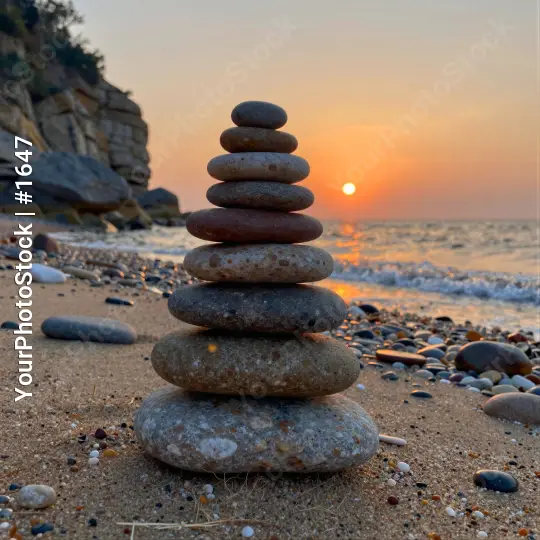 Sunset Beach Pebble Stack pyramid stones calm