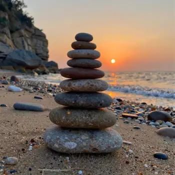 Sunset Beach Pebble Stack pyramid stones calm