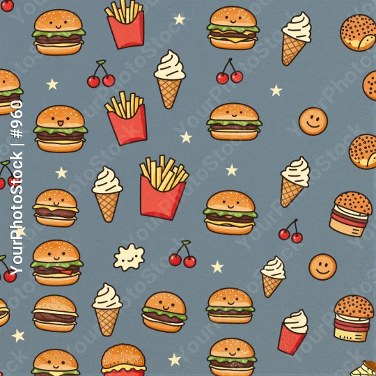 Fast Food Seamless Pattern with Stars cartoon style