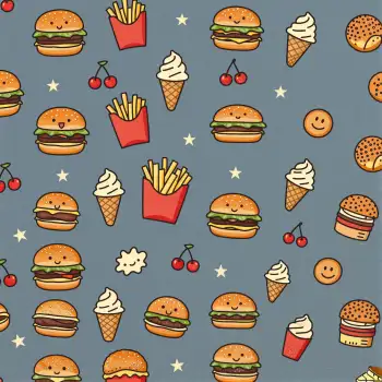 Fast Food Seamless Pattern with Stars cartoon style