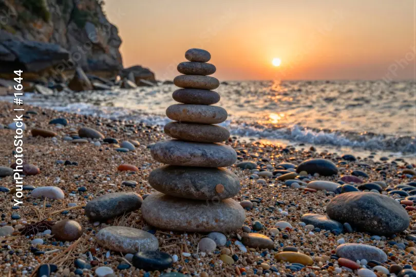 Rocky Beach Sunset with Pebble Stack pyramid nature