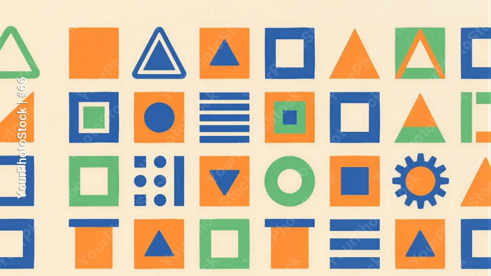 Colorful Geometric Shapes Grid with Gear triangles