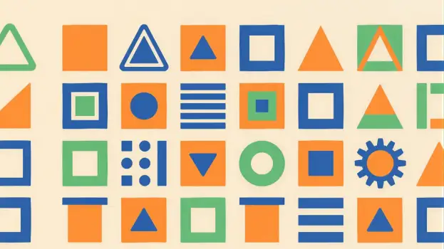 Colorful Geometric Shapes Grid with Gear triangles