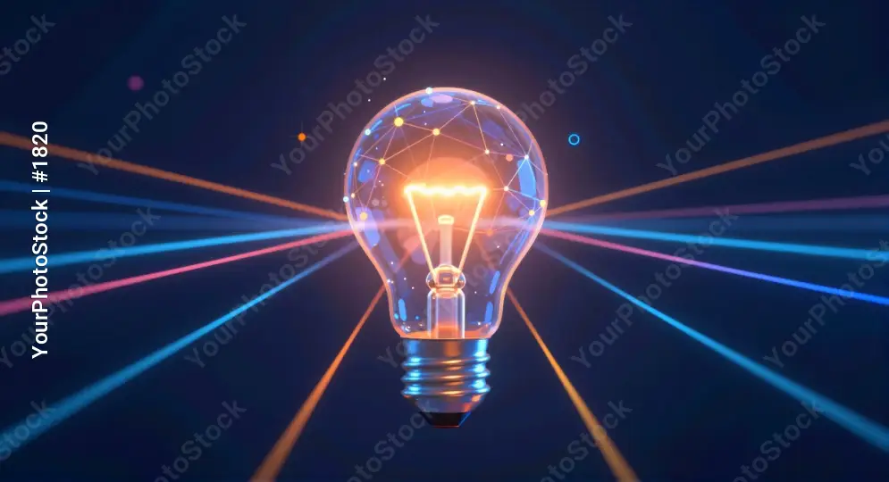 Futuristic Glowing Light Bulb with Gradient Effect idea startup