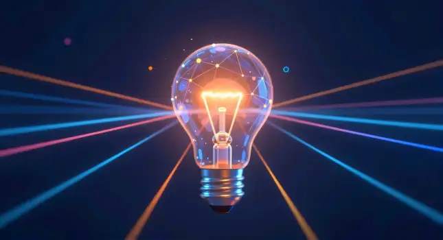Futuristic Glowing Light Bulb with Gradient Effect idea startup