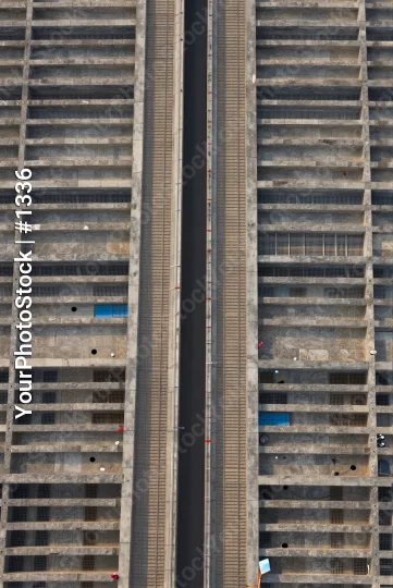 Aerial View of Modern Concrete Building with Grid Pattern