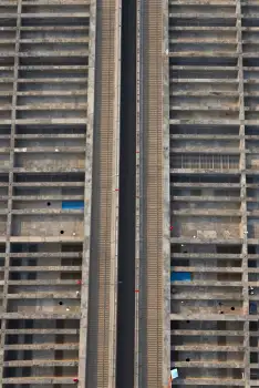Aerial View of Modern Concrete Building with Grid Pattern