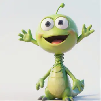 Happy Green Alien Waving Cartoon Character 3d