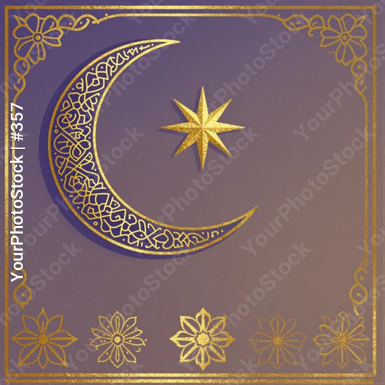 Elegant Symmetrical Design with Crescent Moon and Golden Flowers