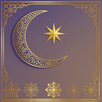 Elegant Symmetrical Design with Crescent Moon and Golden Flowers