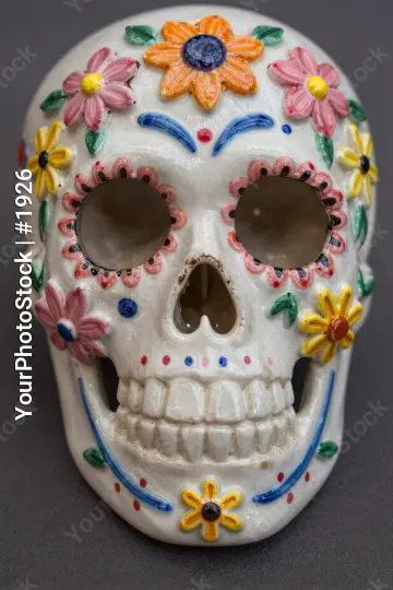 Day of the Dead Ceramic Skull with Flowers dia de los muertos Mexico