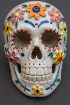Day of the Dead Ceramic Skull with Flowers dia de los muertos Mexico