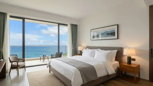 Luxury Ocean View Bedroom modern king-sized bed archviz hotel