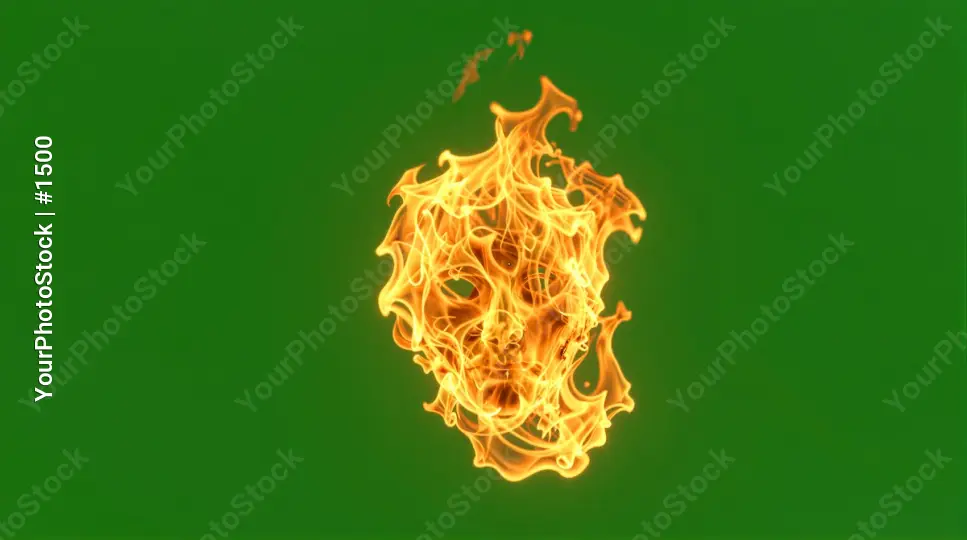 Fiery Skull Explosion on Green Background fire