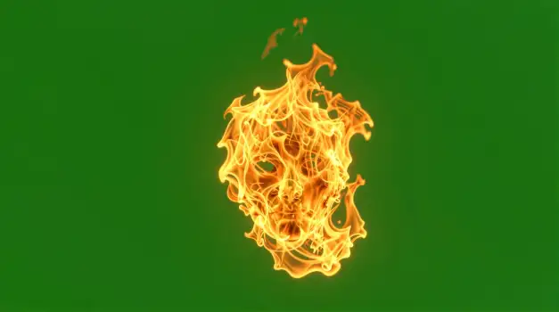 Fiery Skull Explosion on Green Background fire