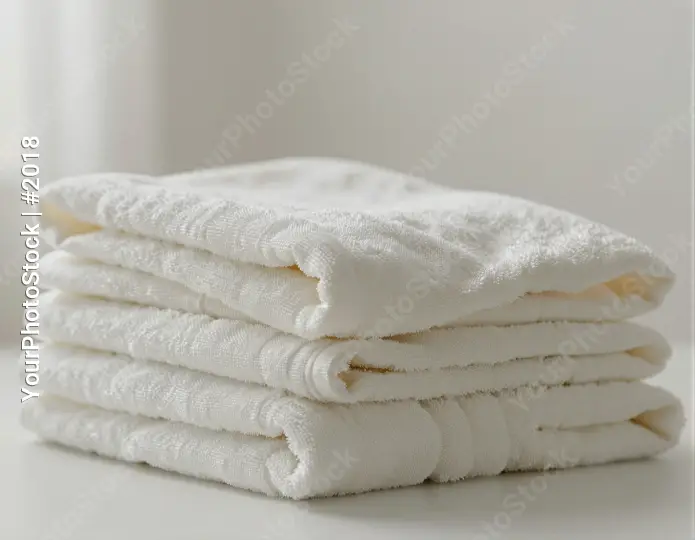 Neatly Folded White Towels on Surface textured hotel
