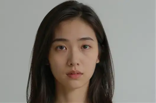 Young Woman with Loose Waves Looking Directly at Camera asian woman