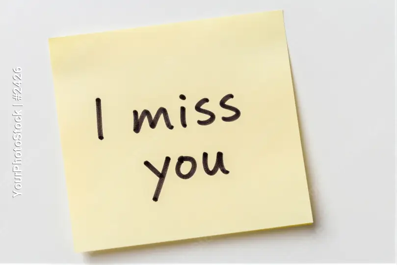 Yellow Sticky Note with 'I Miss You' Cursive Text
