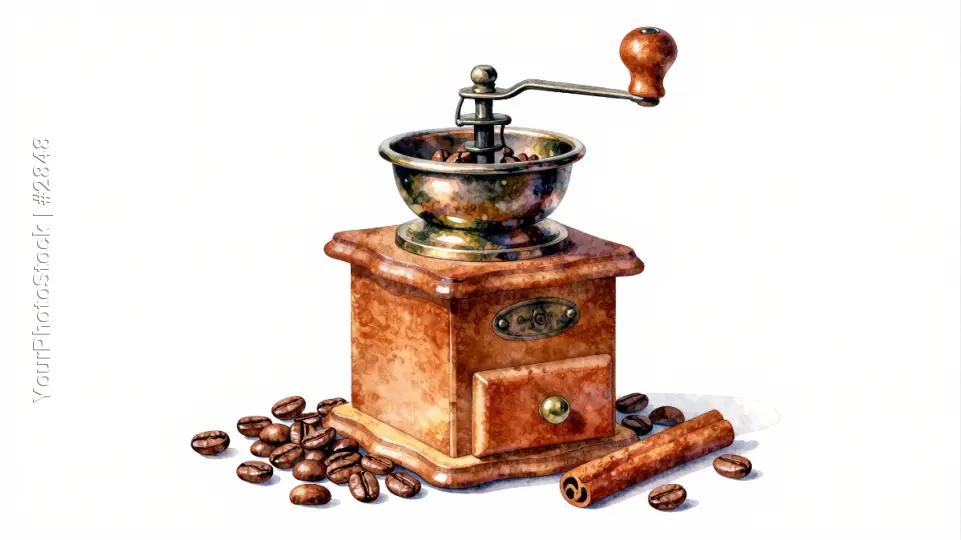 Antique Coffee Grinder with Beans vintage