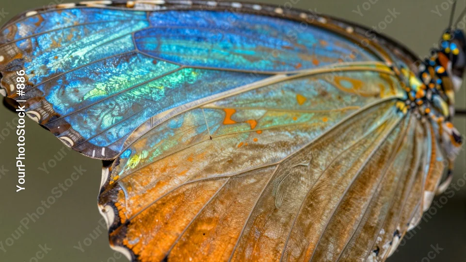 Blue and Orange Butterfly Wing Close-Up nature