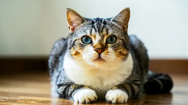 Adorable Cat on Floor look at camera