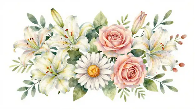 Bouquet of Flowers with Roses, Lilies, Daisies