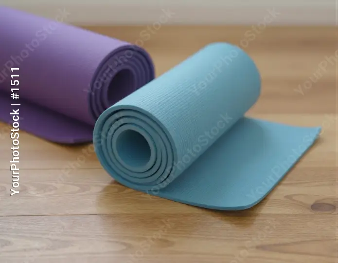 Yoga Mats Rolled Up on Wood Floor wooden floor